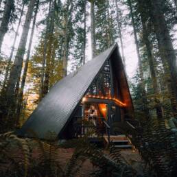 brown wooden house in the woods